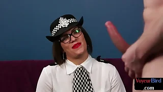 British police officer voyeur watching wanker while teasing body